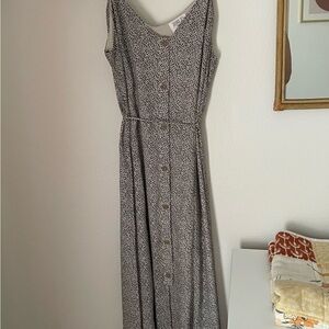 Sienna Sky Leopard Print Maxi Dress with Buttons Down and Tie Back